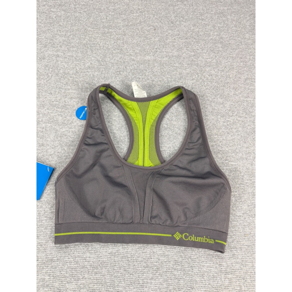 Columbia Womens Reversible Low Support Sports Bra Gray Neon Green Size M RH1C011